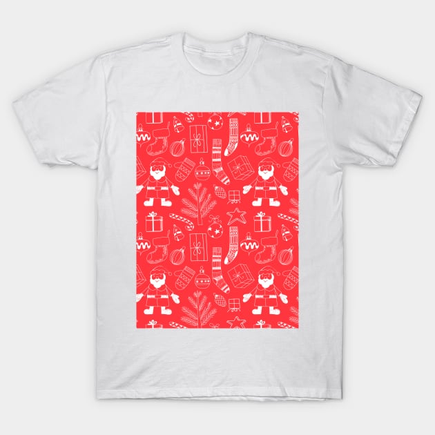 Doodle Christmas pattern red T-Shirt by katerinamk